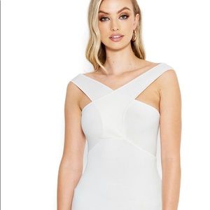 Bebe Halter Neck Rib Swester Dress White